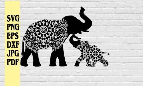 Elephant Mom and Baby Mandala for Crafts & Graphics