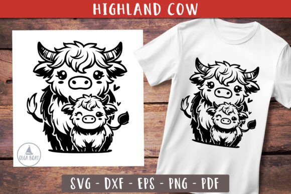 Highland Cow Mom & Baby: Graphics for Crafts